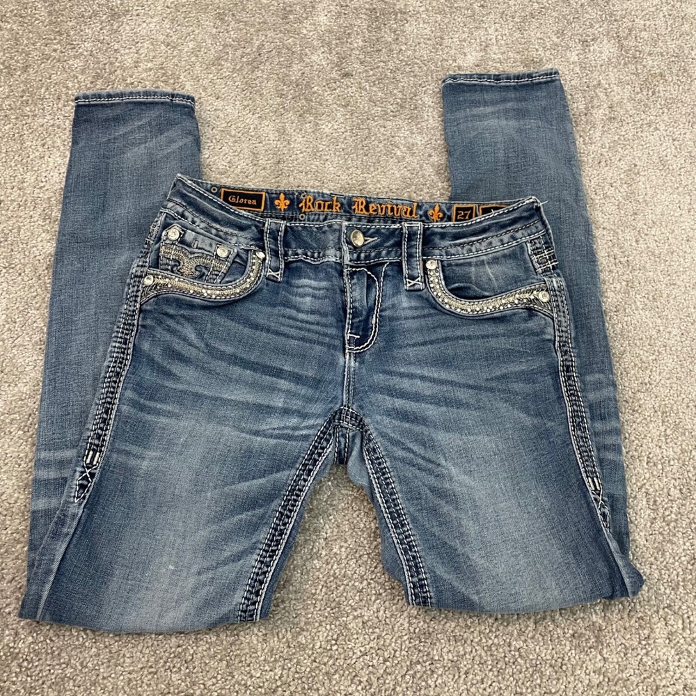Rock Revival Jeans Womens 29 Y2K Rhinestone Glorea Skinny (Size Tag 27)